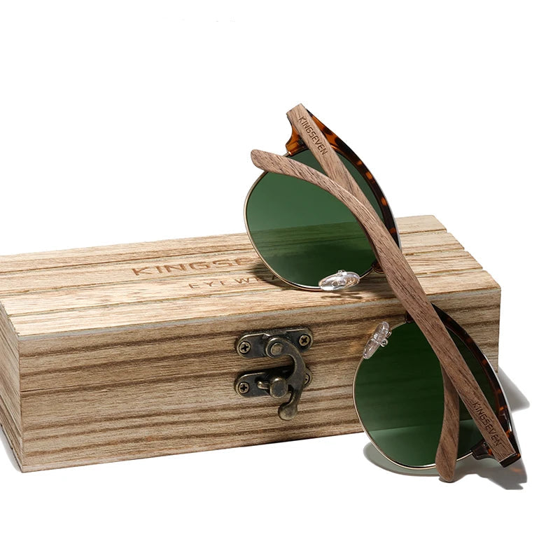 polarized wooden sunglasses, round frame sunglasses, UV400 protection, eco-friendly eyewear, handmade walnut sunglasses, vintage fashion sunglasses, men's wooden sunglasses, outdoor sunglasses, TAC lenses, retro circular sunglasses