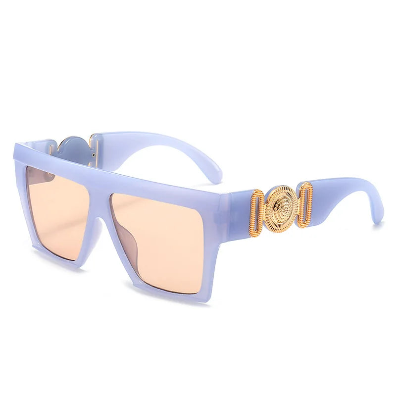 vintage sunglasses, oversize square shades, fashion sunglasses, UV400 eyewear, gradient mirror lenses, big frame sunglasses, women's sunglasses, anti-reflective shades, trendy eyewear, plastic frame sunglasses