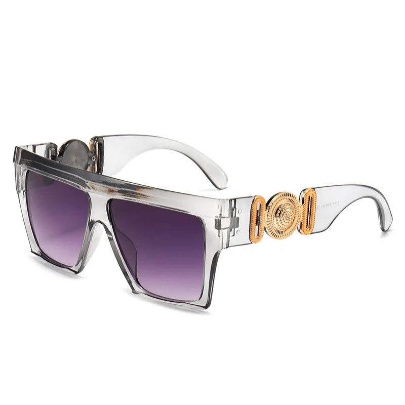 vintage sunglasses, oversize square shades, fashion sunglasses, UV400 eyewear, gradient mirror lenses, big frame sunglasses, women's sunglasses, anti-reflective shades, trendy eyewear, plastic frame sunglasses