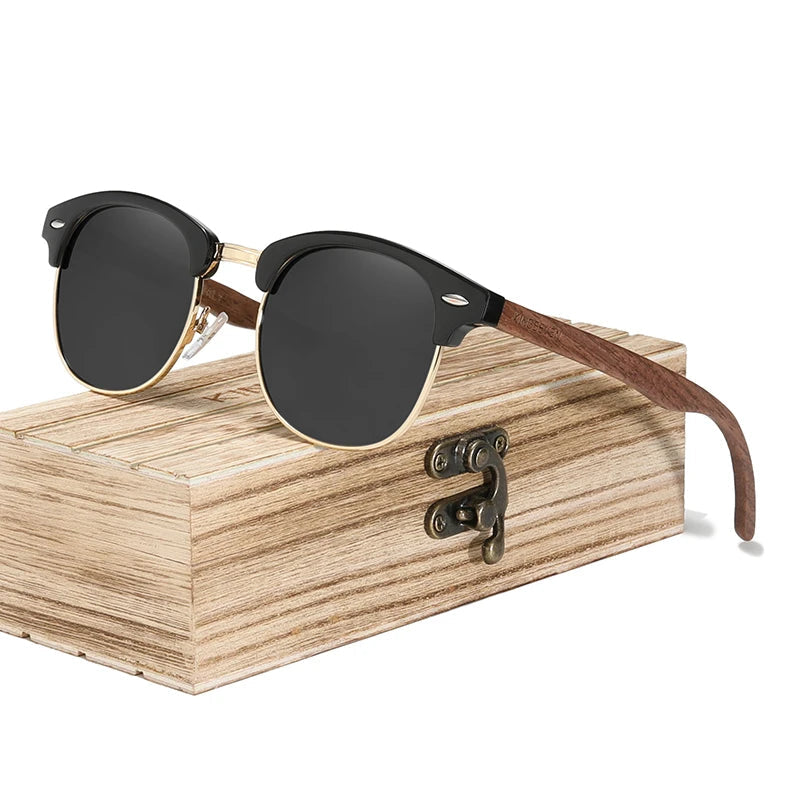 polarized wooden sunglasses, round frame sunglasses, UV400 protection, eco-friendly eyewear, handmade walnut sunglasses, vintage fashion sunglasses, men's wooden sunglasses, outdoor sunglasses, TAC lenses, retro circular sunglasses