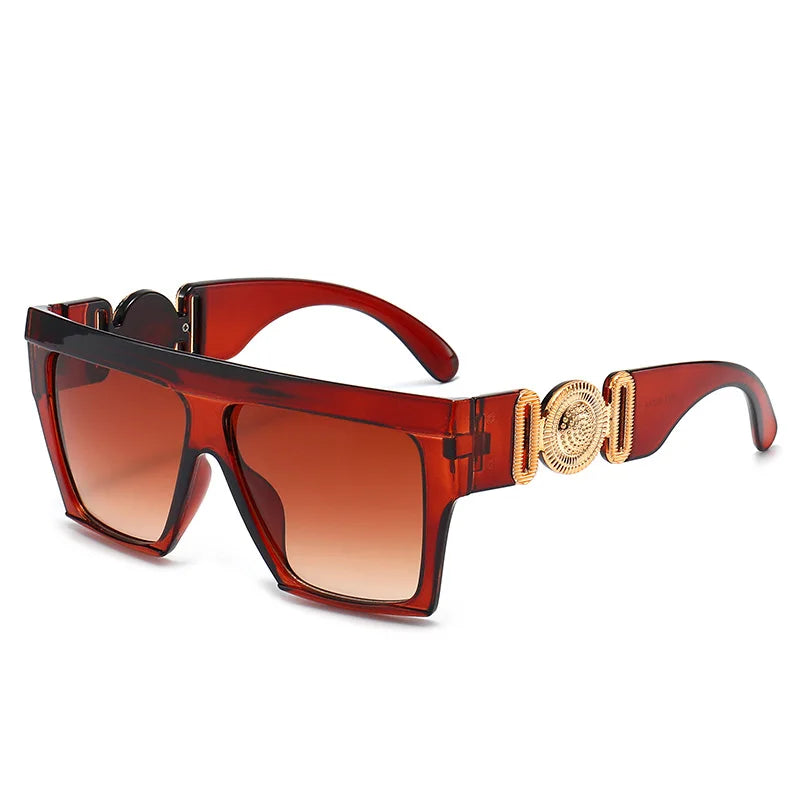 vintage sunglasses, oversize square shades, fashion sunglasses, UV400 eyewear, gradient mirror lenses, big frame sunglasses, women's sunglasses, anti-reflective shades, trendy eyewear, plastic frame sunglasses