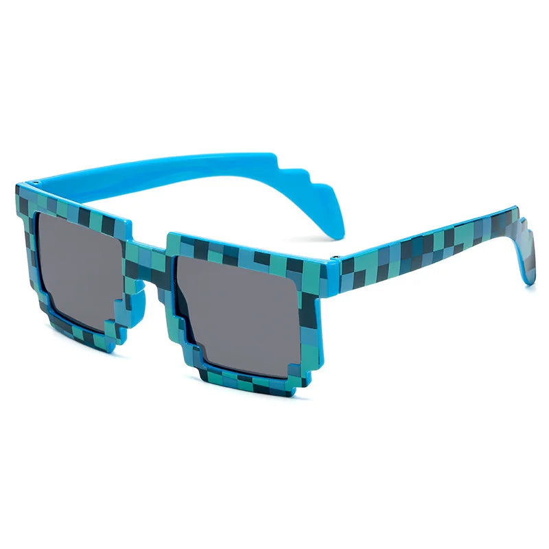 pixel sunglasses, novelty mosaic eyewear, trendy funny goggles, retro pixelated glasses, mirrored lenses, gamer fashion sunglasses, square pixel glasses, party sunglasses, casual fun eyewear, creative statement sunglasses