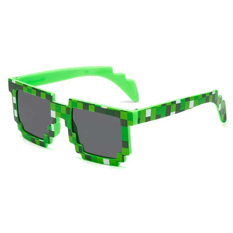 pixel sunglasses, novelty mosaic eyewear, trendy funny goggles, retro pixelated glasses, mirrored lenses, gamer fashion sunglasses, square pixel glasses, party sunglasses, casual fun eyewear, creative statement sunglasses