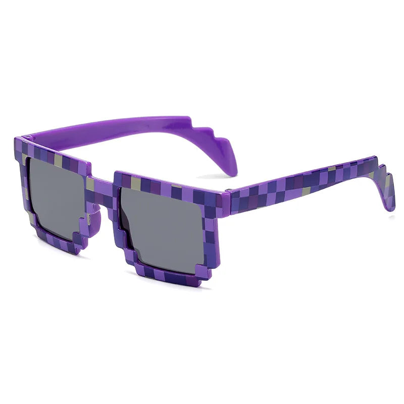 pixel sunglasses, novelty mosaic eyewear, trendy funny goggles, retro pixelated glasses, mirrored lenses, gamer fashion sunglasses, square pixel glasses, party sunglasses, casual fun eyewear, creative statement sunglasses