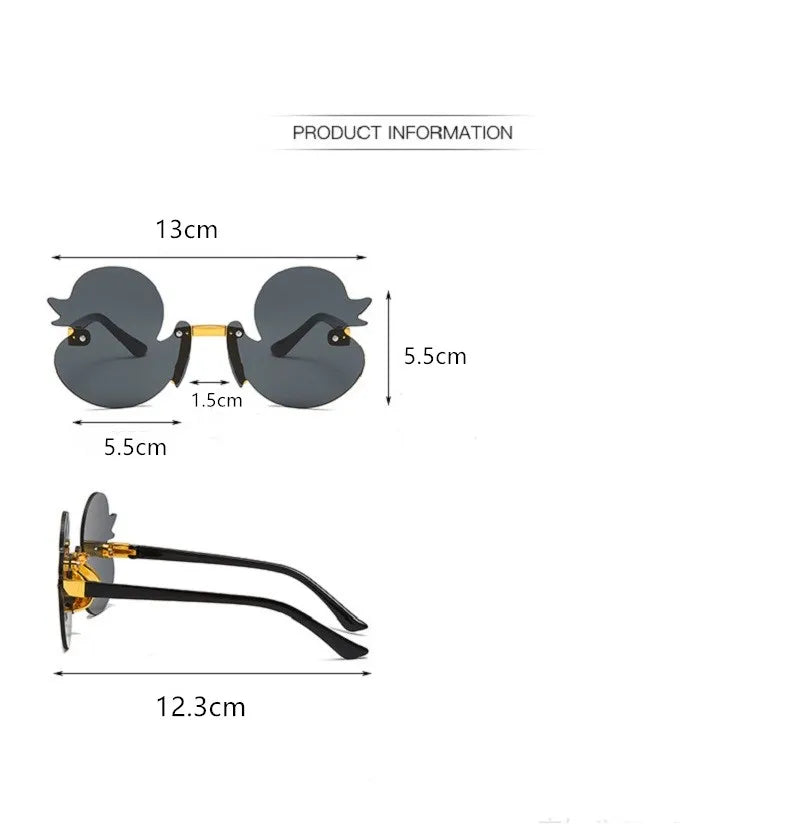 duck-shaped sunglasses, kids rimless eyewear, UV400 kids sunglasses, cartoon duck glasses, boys' fun sunglasses, anti-reflective sunglasses for kids, lightweight polycarbonate frames, kids decorative party glasses, playful sun protection, stylish children’s eyewear