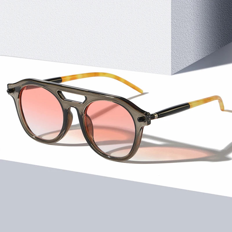 Retro Pilot Sunglasses, Double Bridge Shades, Gradient Lenses, UV400 Protection, Men’s Sunglasses, Women’s Sunglasses, Designer Punk Sunglasses, Vintage Fashion Eyewear, Polycarbonate Frame, Resin Lenses