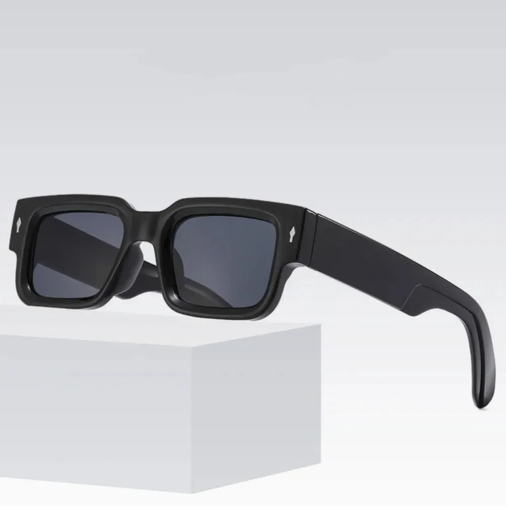 retro square sunglasses, UV400 protection, vintage luxury sunglasses, rectangular frame shades, polycarbonate sunglasses, unisex outdoor eyewear, designer rivet sunglasses, trendy arrow accents, men and women sunglasses, fashion sunglasses.