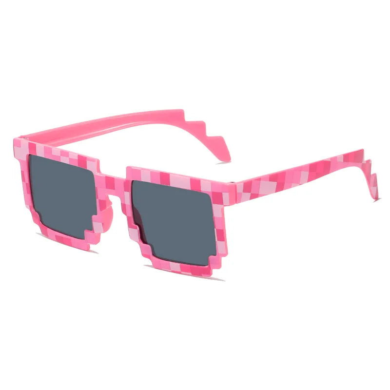 pixel sunglasses, novelty mosaic eyewear, trendy funny goggles, retro pixelated glasses, mirrored lenses, gamer fashion sunglasses, square pixel glasses, party sunglasses, casual fun eyewear, creative statement sunglasses