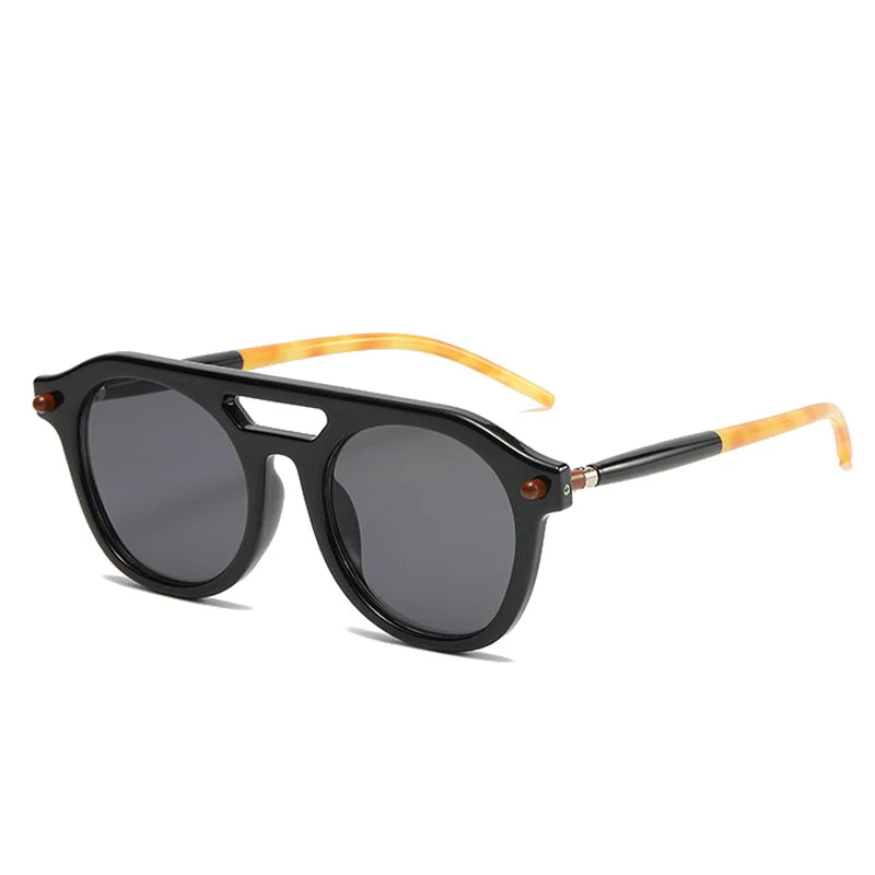 Retro Pilot Sunglasses, Double Bridge Shades, Gradient Lenses, UV400 Protection, Men’s Sunglasses, Women’s Sunglasses, Designer Punk Sunglasses, Vintage Fashion Eyewear, Polycarbonate Frame, Resin Lenses