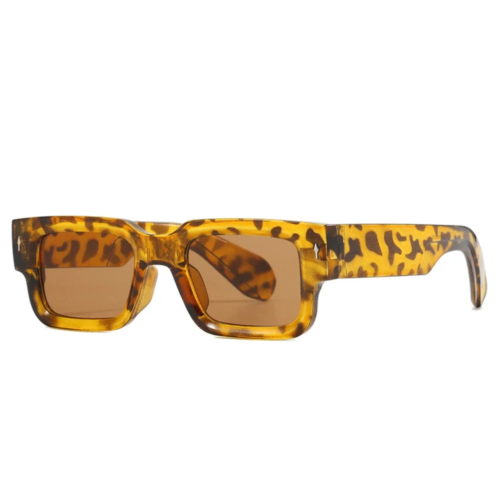 retro square sunglasses, UV400 protection, vintage luxury sunglasses, rectangular frame shades, polycarbonate sunglasses, unisex outdoor eyewear, designer rivet sunglasses, trendy arrow accents, men and women sunglasses, fashion sunglasses.