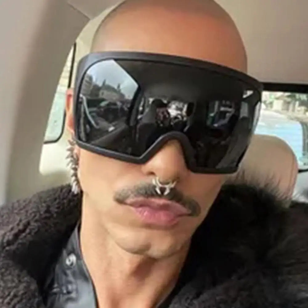 Oversize Sunglasses, Wrap Around Shades, Luxury One-Piece Sunglasses, Black Fashion Shades, Square Frame Sunglasses, Men's and Women's Sunglasses, Mirror Polycarbonate Lenses, Big Frame Shades, Casual Eyewear, Punk Sun Glasses