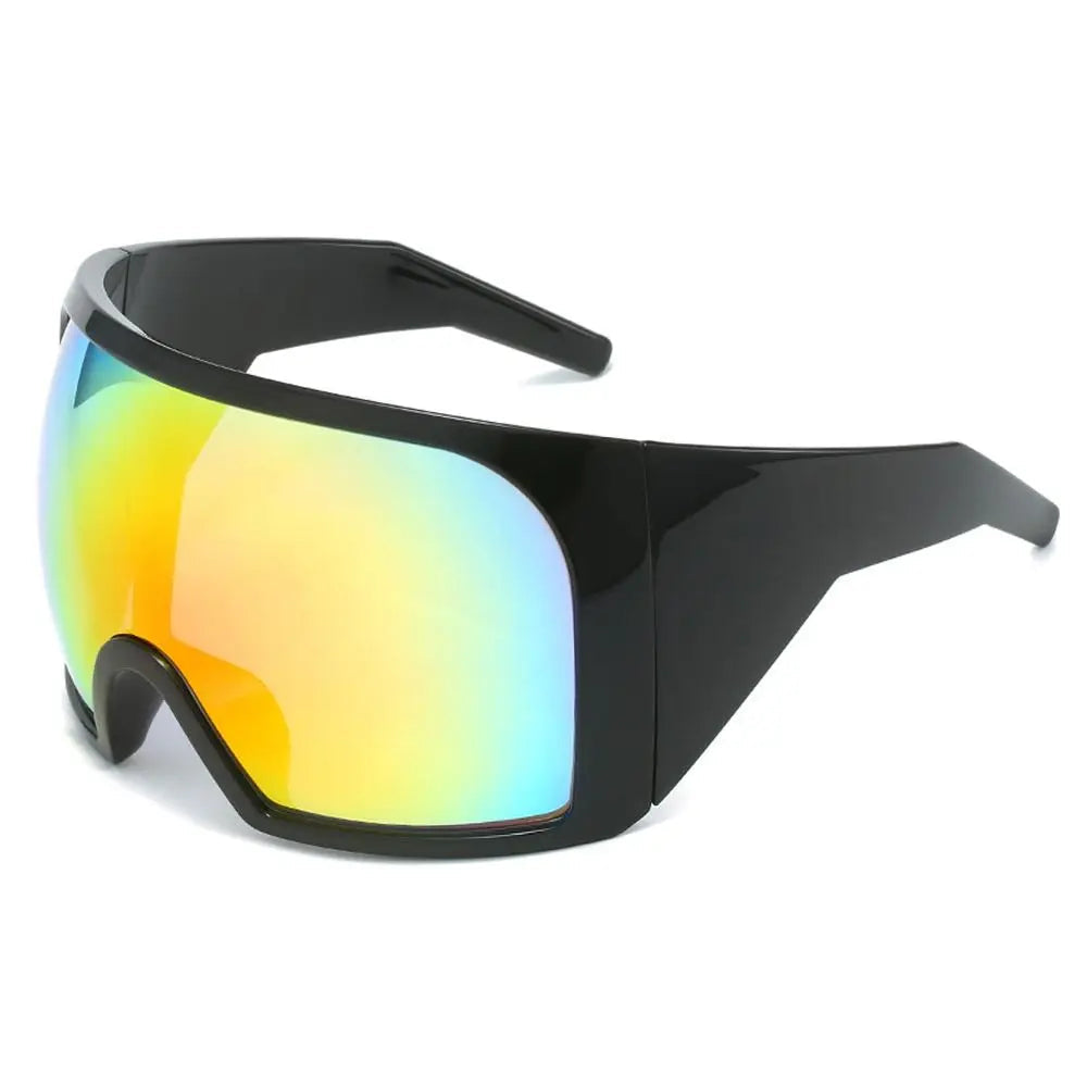 Oversize Sunglasses, Wrap Around Shades, Luxury One-Piece Sunglasses, Black Fashion Shades, Square Frame Sunglasses, Men's and Women's Sunglasses, Mirror Polycarbonate Lenses, Big Frame Shades, Casual Eyewear, Punk Sun Glasses