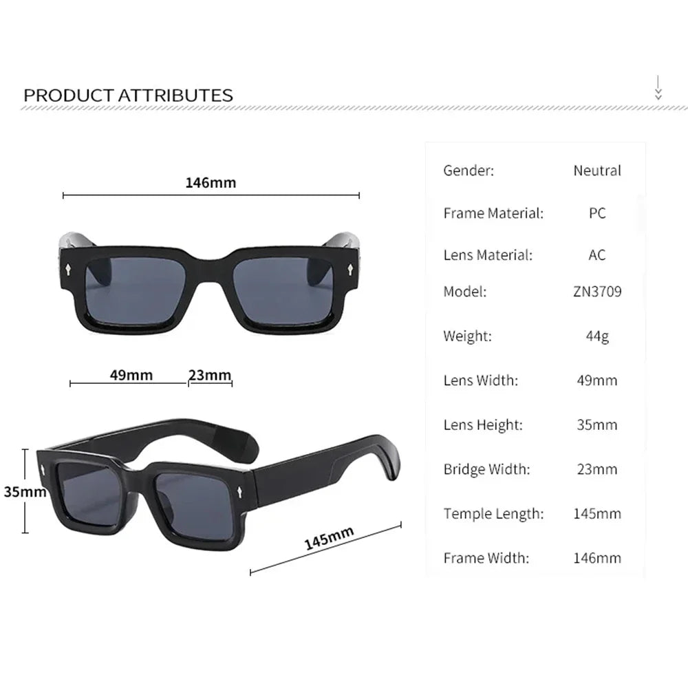 retro square sunglasses, UV400 protection, vintage luxury sunglasses, rectangular frame shades, polycarbonate sunglasses, unisex outdoor eyewear, designer rivet sunglasses, trendy arrow accents, men and women sunglasses, fashion sunglasses.