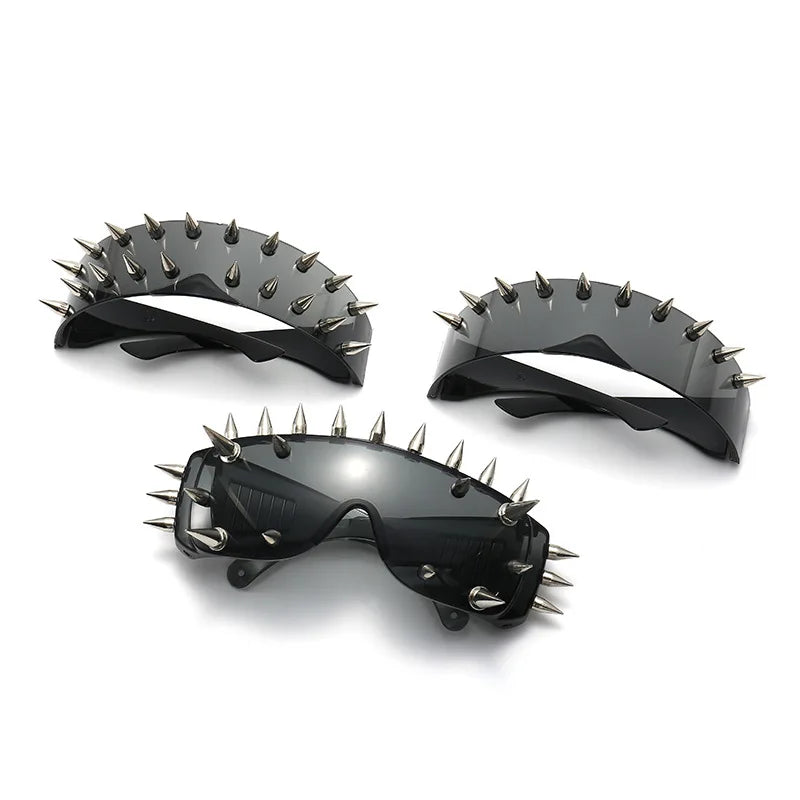 Steampunk Sunglasses, Big Frame Shades, Nail Rivet Sunglasses, Punk Eyewear, UV400 Sunglasses, Vintage Designer Shades, Hip-Hop Sunglasses, Women's Fashion Sunglasses, Party Eyewear, One-Piece Sunglasses