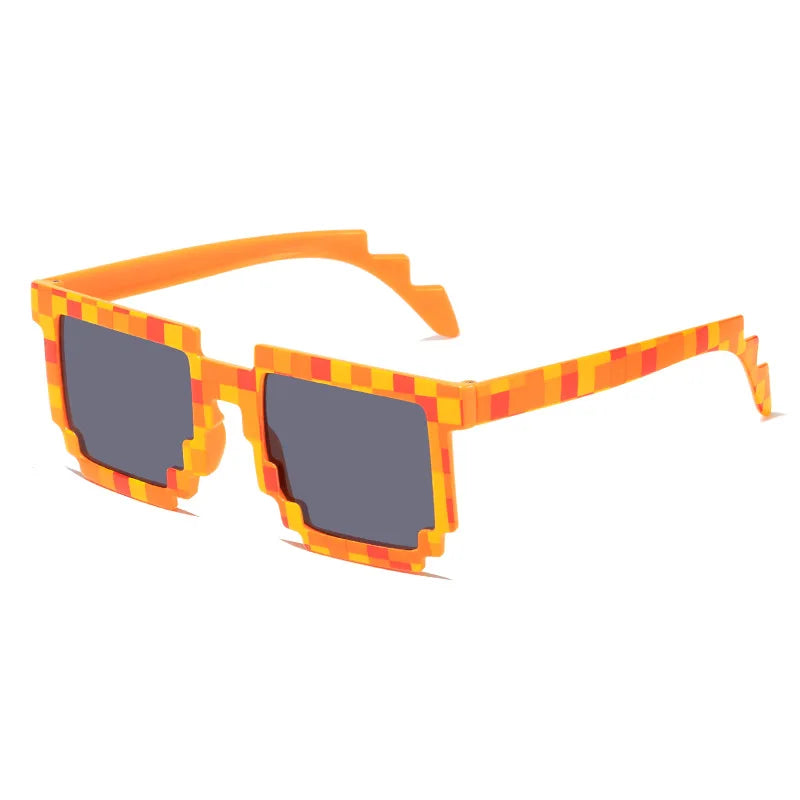 pixel sunglasses, novelty mosaic eyewear, trendy funny goggles, retro pixelated glasses, mirrored lenses, gamer fashion sunglasses, square pixel glasses, party sunglasses, casual fun eyewear, creative statement sunglasses