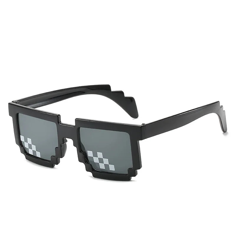 pixel sunglasses, novelty mosaic eyewear, trendy funny goggles, retro pixelated glasses, mirrored lenses, gamer fashion sunglasses, square pixel glasses, party sunglasses, casual fun eyewear, creative statement sunglasses