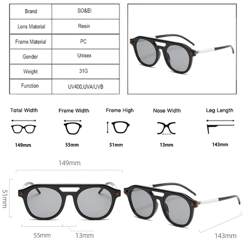 Retro Pilot Sunglasses, Double Bridge Shades, Gradient Lenses, UV400 Protection, Men’s Sunglasses, Women’s Sunglasses, Designer Punk Sunglasses, Vintage Fashion Eyewear, Polycarbonate Frame, Resin Lenses