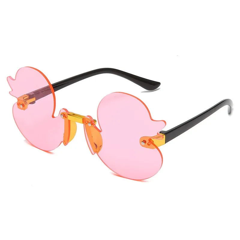 duck-shaped sunglasses, kids rimless eyewear, UV400 kids sunglasses, cartoon duck glasses, boys' fun sunglasses, anti-reflective sunglasses for kids, lightweight polycarbonate frames, kids decorative party glasses, playful sun protection, stylish children’s eyewear