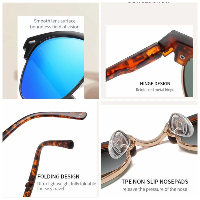 folded polarized sunglasses, classic designer sunglasses, UV400 protection sunglasses, outdoor sports eyewear, acetate frame sunglasses, men's polarized sunglasses, women's fashion sunglasses, anti-reflective lenses, gradient lenses, polaroid sunglasses