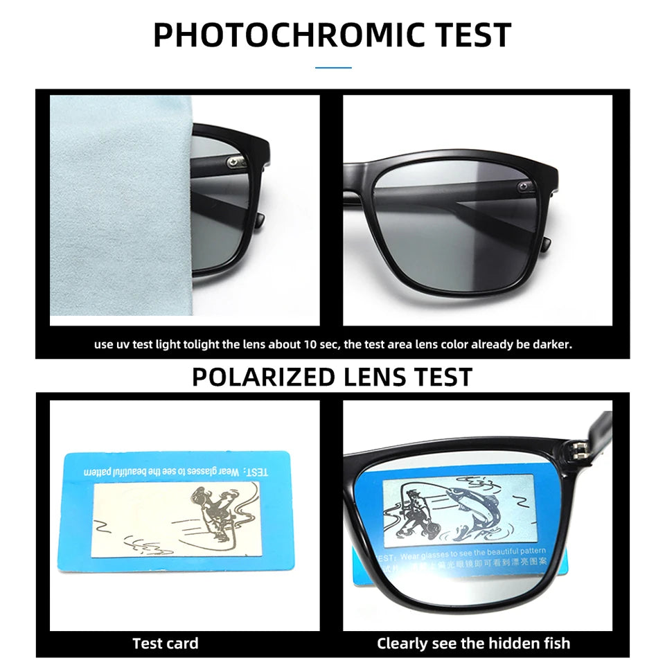 photochromic sunglasses, polarized sunglasses, UV400 protection, chameleon sunglasses, acetate frame, men’s pilot sunglasses, classic square sunglasses, transition lenses, adaptive eyewear, stylish sunglasses