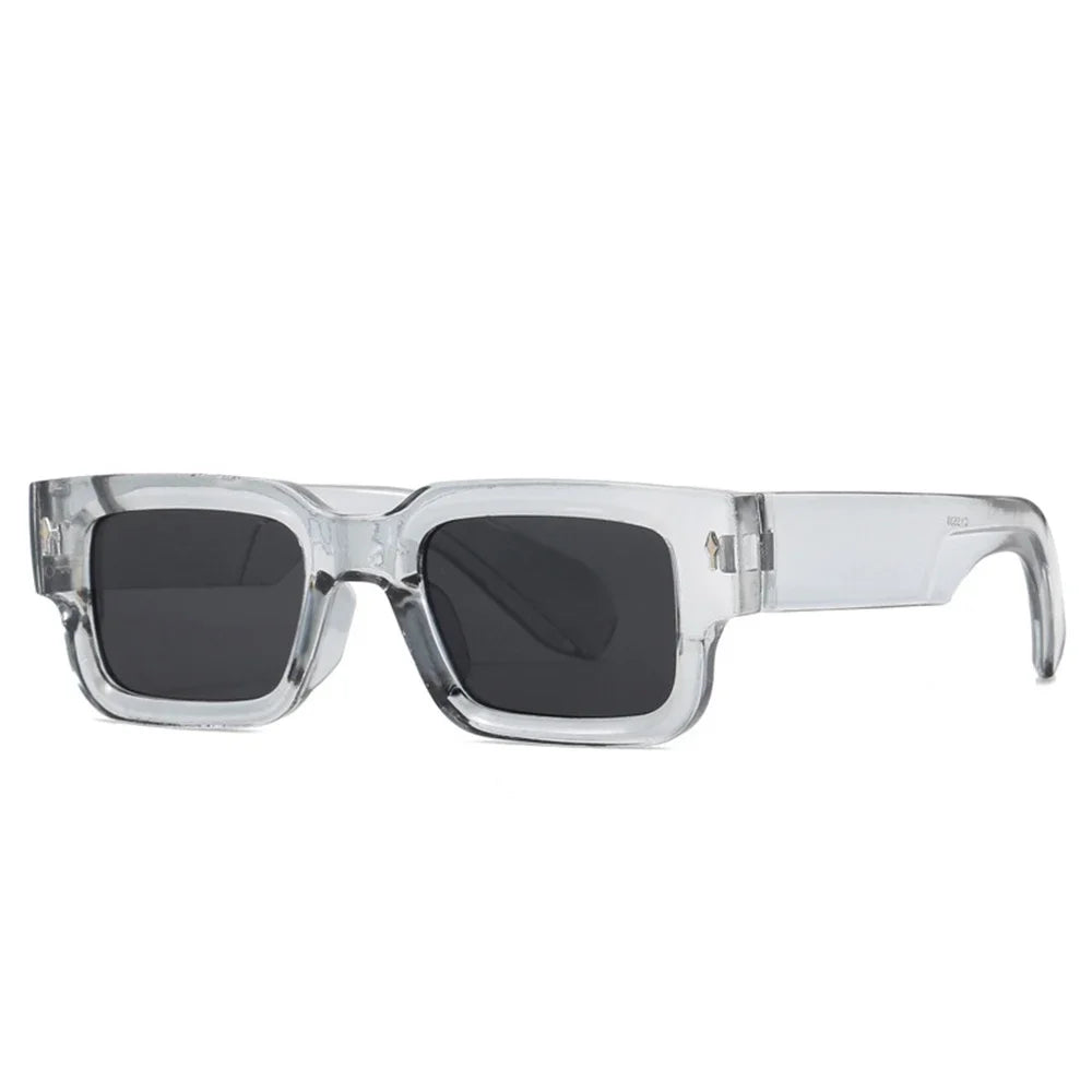 retro square sunglasses, UV400 protection, vintage luxury sunglasses, rectangular frame shades, polycarbonate sunglasses, unisex outdoor eyewear, designer rivet sunglasses, trendy arrow accents, men and women sunglasses, fashion sunglasses.