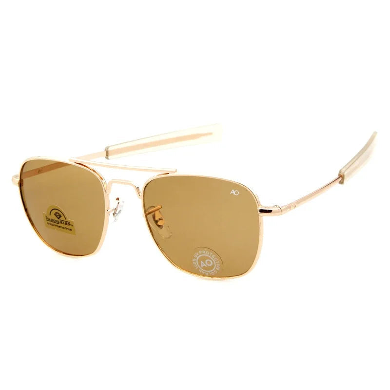 Retro Pilot Sunglasses, Green AO Sunglasses, Luxury Military Shades, Designer Men's Sunglasses, UV400 Protection, Optical Glass Lens Shades, Trendy Pilot Eyewear, Alloy Frame Sunglasses, American Army Style Glasses, Fashion Sunglasses for Men