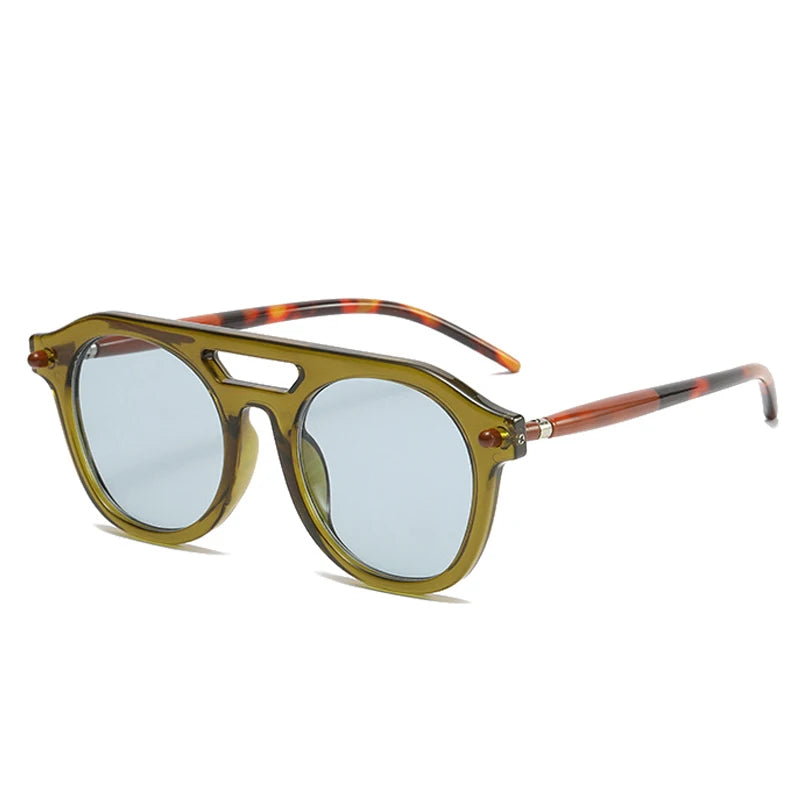 Retro Pilot Sunglasses, Double Bridge Shades, Gradient Lenses, UV400 Protection, Men’s Sunglasses, Women’s Sunglasses, Designer Punk Sunglasses, Vintage Fashion Eyewear, Polycarbonate Frame, Resin Lenses