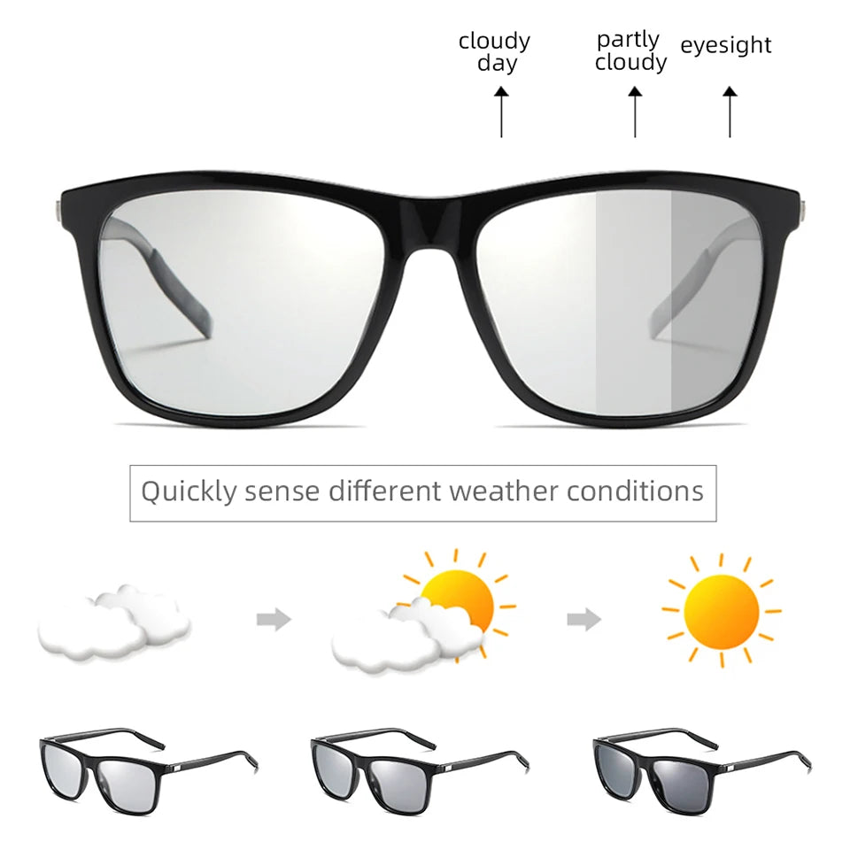 photochromic sunglasses, polarized sunglasses, UV400 protection, chameleon sunglasses, acetate frame, men’s pilot sunglasses, classic square sunglasses, transition lenses, adaptive eyewear, stylish sunglasses