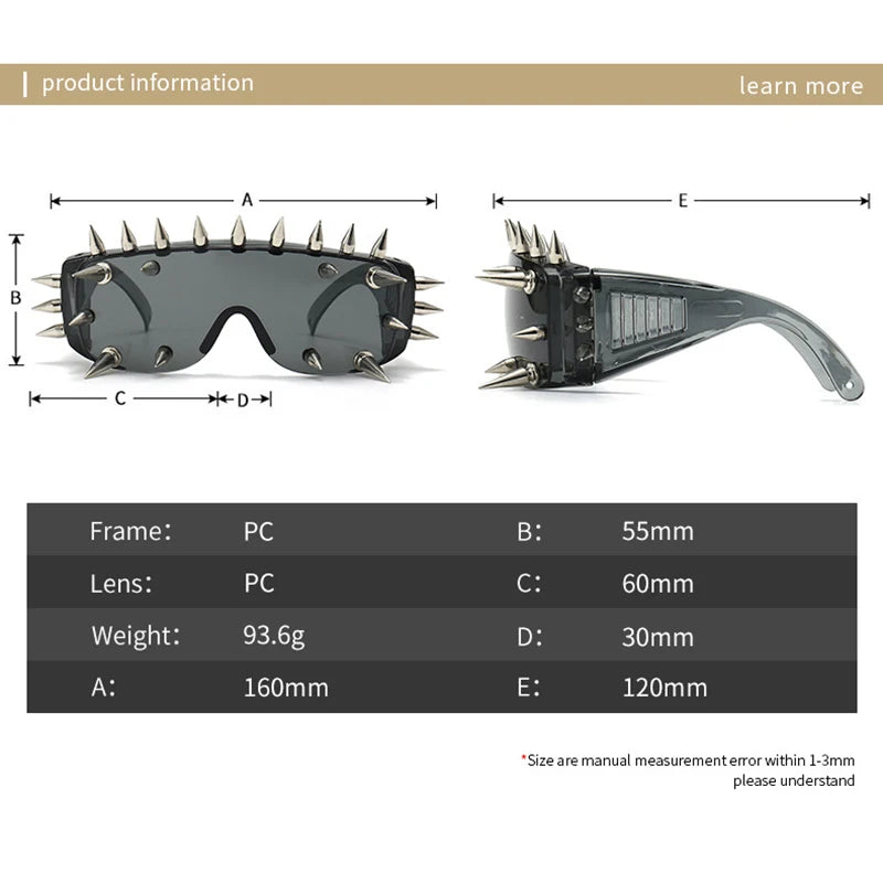 Steampunk Sunglasses, Big Frame Shades, Nail Rivet Sunglasses, Punk Eyewear, UV400 Sunglasses, Vintage Designer Shades, Hip-Hop Sunglasses, Women's Fashion Sunglasses, Party Eyewear, One-Piece Sunglasses