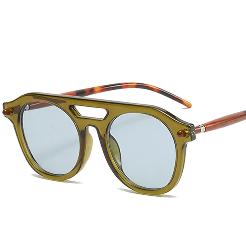 Retro Pilot Sunglasses, Double Bridge Shades, Gradient Lenses, UV400 Protection, Men’s Sunglasses, Women’s Sunglasses, Designer Punk Sunglasses, Vintage Fashion Eyewear, Polycarbonate Frame, Resin Lenses