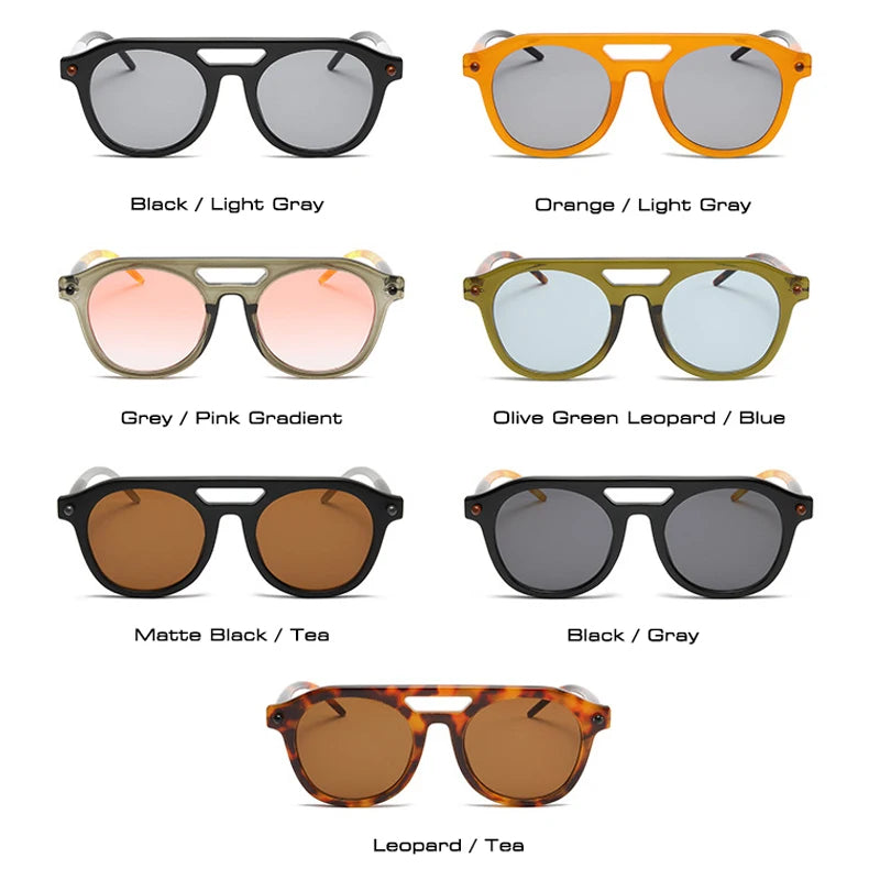 Retro Pilot Sunglasses, Double Bridge Shades, Gradient Lenses, UV400 Protection, Men’s Sunglasses, Women’s Sunglasses, Designer Punk Sunglasses, Vintage Fashion Eyewear, Polycarbonate Frame, Resin Lenses