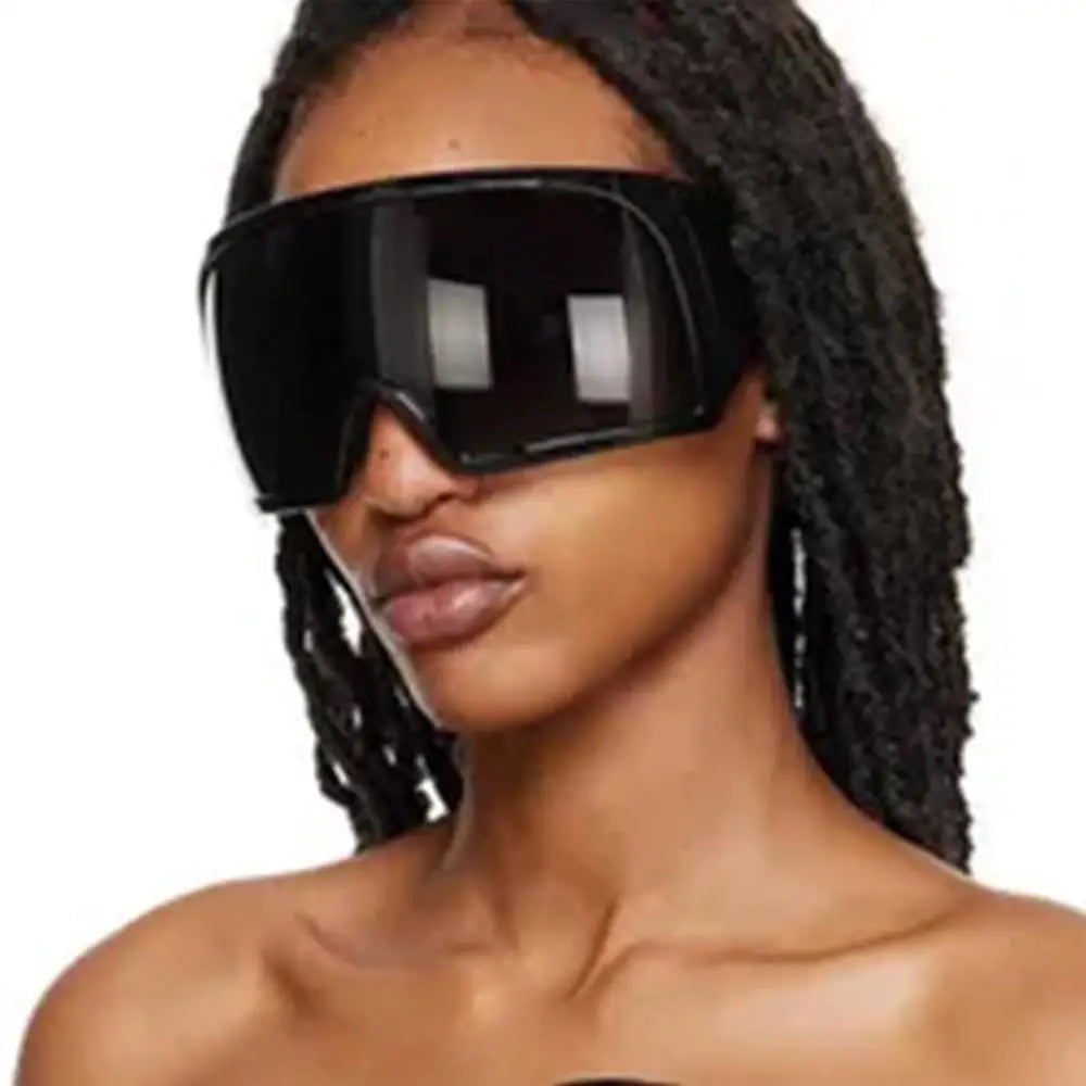 Oversize Sunglasses, Wrap Around Shades, Luxury One-Piece Sunglasses, Black Fashion Shades, Square Frame Sunglasses, Men's and Women's Sunglasses, Mirror Polycarbonate Lenses, Big Frame Shades, Casual Eyewear, Punk Sun Glasses