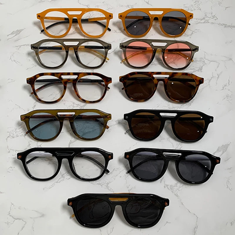 Retro Pilot Sunglasses, Double Bridge Shades, Gradient Lenses, UV400 Protection, Men’s Sunglasses, Women’s Sunglasses, Designer Punk Sunglasses, Vintage Fashion Eyewear, Polycarbonate Frame, Resin Lenses