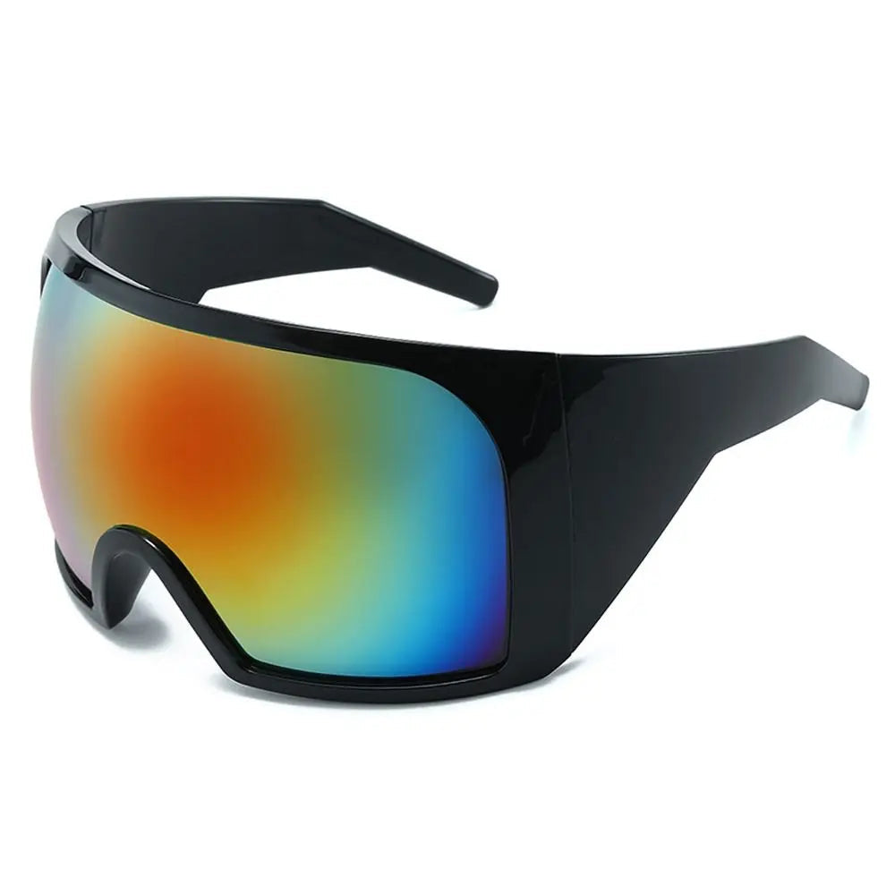 Oversize Sunglasses, Wrap Around Shades, Luxury One-Piece Sunglasses, Black Fashion Shades, Square Frame Sunglasses, Men's and Women's Sunglasses, Mirror Polycarbonate Lenses, Big Frame Shades, Casual Eyewear, Punk Sun Glasses