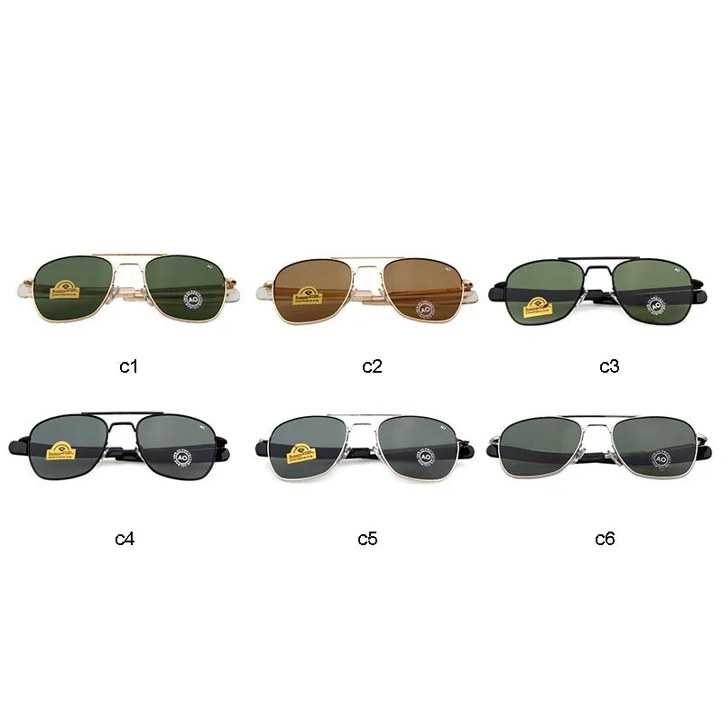 Retro Pilot Sunglasses, Green AO Sunglasses, Luxury Military Shades, Designer Men's Sunglasses, UV400 Protection, Optical Glass Lens Shades, Trendy Pilot Eyewear, Alloy Frame Sunglasses, American Army Style Glasses, Fashion Sunglasses for Men