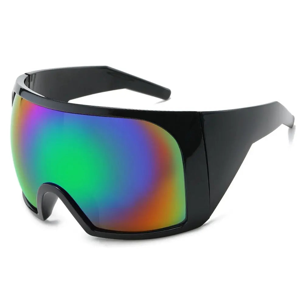 Oversize Sunglasses, Wrap Around Shades, Luxury One-Piece Sunglasses, Black Fashion Shades, Square Frame Sunglasses, Men's and Women's Sunglasses, Mirror Polycarbonate Lenses, Big Frame Shades, Casual Eyewear, Punk Sun Glasses