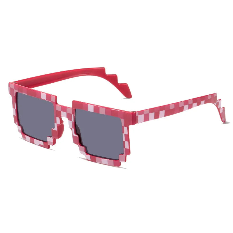 pixel sunglasses, novelty mosaic eyewear, trendy funny goggles, retro pixelated glasses, mirrored lenses, gamer fashion sunglasses, square pixel glasses, party sunglasses, casual fun eyewear, creative statement sunglasses