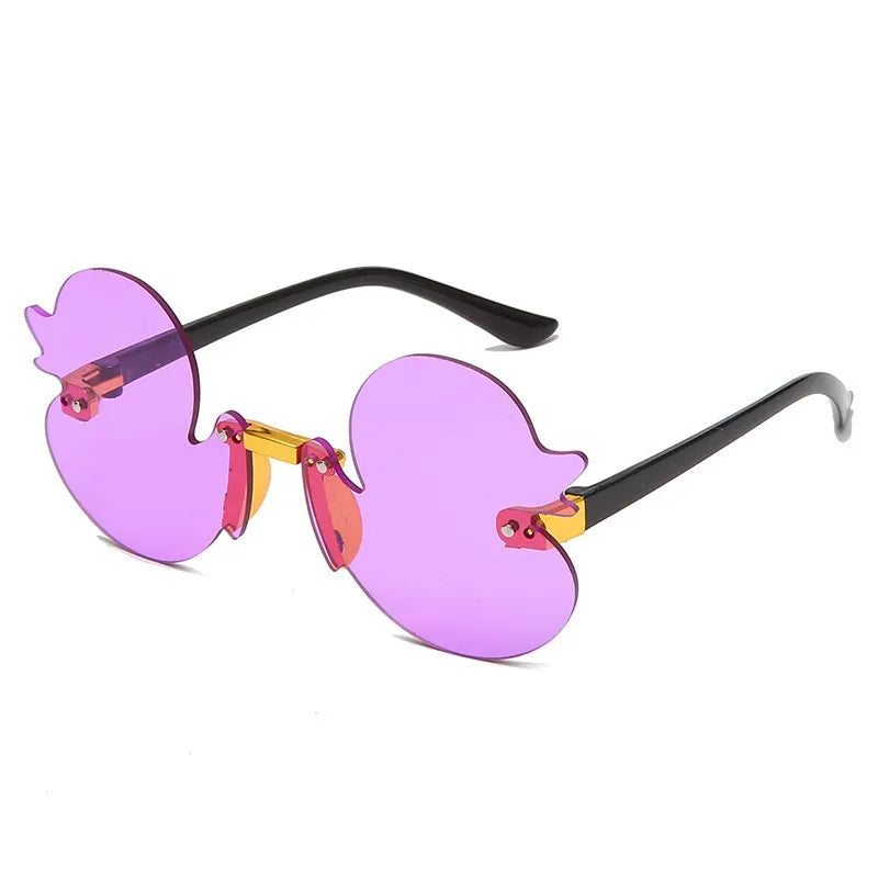 duck-shaped sunglasses, kids rimless eyewear, UV400 kids sunglasses, cartoon duck glasses, boys' fun sunglasses, anti-reflective sunglasses for kids, lightweight polycarbonate frames, kids decorative party glasses, playful sun protection, stylish children’s eyewear