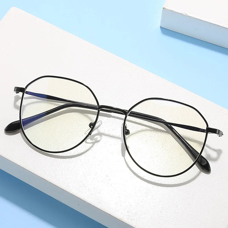 blue light glasses, metal frames, unisex eyewear, reading glasses, transparent glasses, square frames, round frames, computer glasses, anti-blue light, stylish eyeglasses