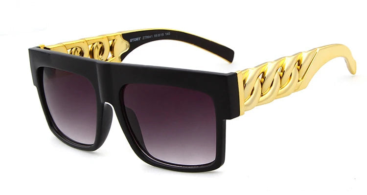 celebrity sunglasses, gold frame shades, flat top sunglasses, UV400 eyewear, designer-inspired shades, gradient lens sunglasses, men's sunglasses, women's sunglasses, hip hop style sunglasses, retro square sunglasses