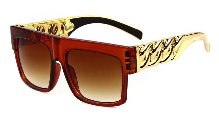 celebrity sunglasses, gold frame shades, flat top sunglasses, UV400 eyewear, designer-inspired shades, gradient lens sunglasses, men's sunglasses, women's sunglasses, hip hop style sunglasses, retro square sunglasses