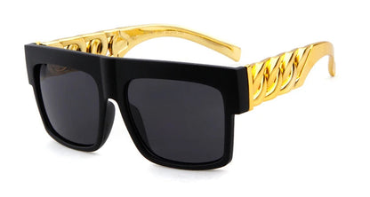 celebrity sunglasses, gold frame shades, flat top sunglasses, UV400 eyewear, designer-inspired shades, gradient lens sunglasses, men's sunglasses, women's sunglasses, hip hop style sunglasses, retro square sunglasses