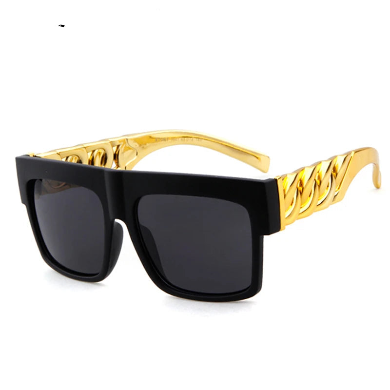 celebrity sunglasses, gold frame shades, flat top sunglasses, UV400 eyewear, designer-inspired shades, gradient lens sunglasses, men's sunglasses, women's sunglasses, hip hop style sunglasses, retro square sunglasses