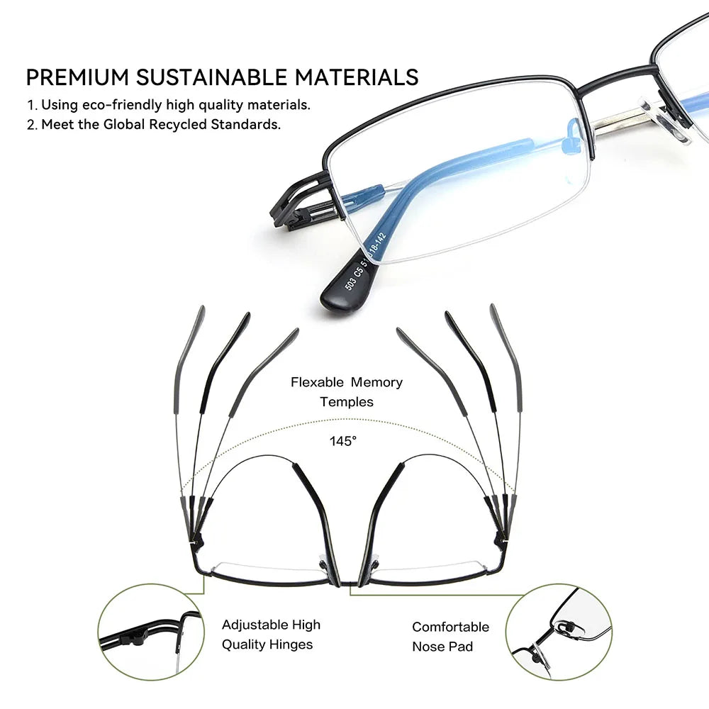 Anti Blue Light, Computer Glasses, Metal Frame, Polycarbonate Lenses, Unisex Eyewear, Clear Optical Lenses, Blue Light Protection, Rectangle Glasses, Alloy Frame, Vision Comfort