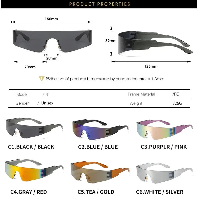 Frameless Sunglasses, One Piece Sports Shades, Punk Wrap Around Glasses, UV400 Protection, Mirror Lenses, Anti-reflective Sunglasses, Women's Sports Eyewear, Men's Fashion Sunglasses, Outdoor Sports Goggles, Polycarbonate Lenses