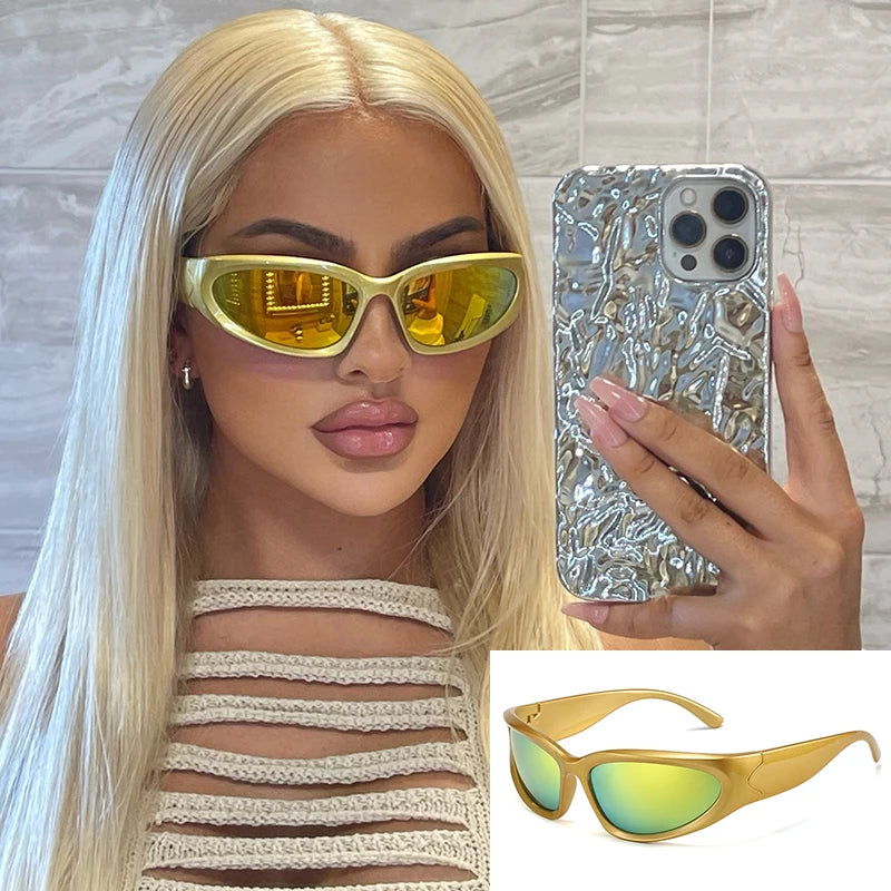 Wrap Around Sunglasses, Gold Mirror Sunglasses, 2000’s Punk Eyewear, UV400 Protection, Polarized Lenses, Fashion Sunglasses, Women's Outdoor Eyewear, Photochromic Glasses, Anti-reflective Lenses, TAC Lenses