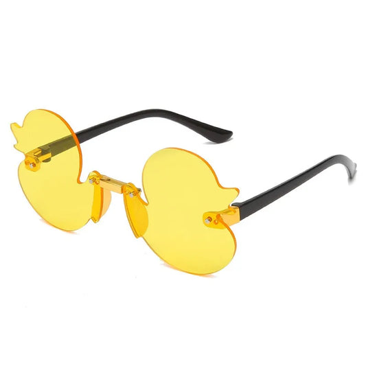 duck-shaped sunglasses, kids rimless eyewear, UV400 kids sunglasses, cartoon duck glasses, boys' fun sunglasses, anti-reflective sunglasses for kids, lightweight polycarbonate frames, kids decorative party glasses, playful sun protection, stylish children’s eyewear