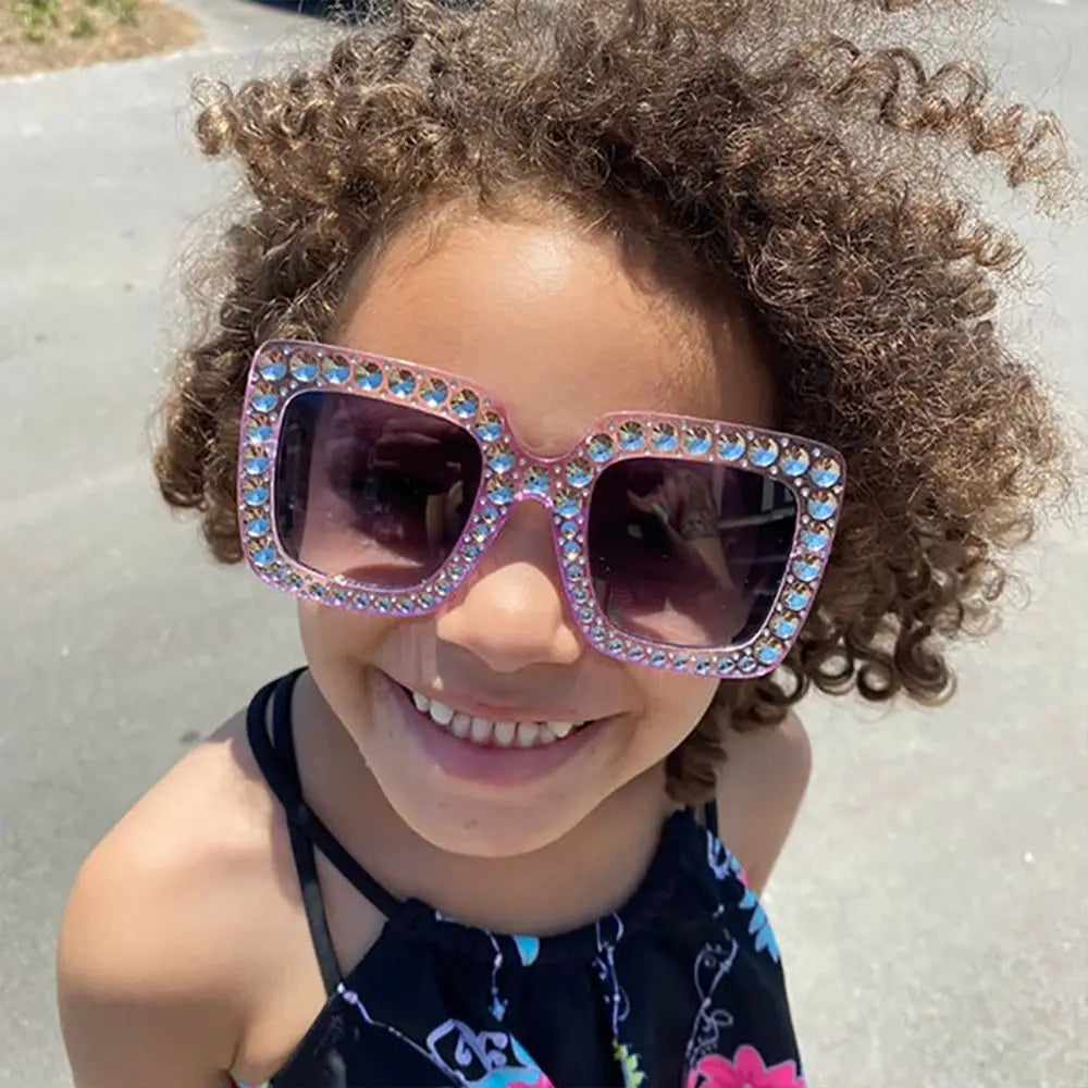 Rhinestone Sunglasses, Kids Sparkling Sunglasses, Diamond Square Shades, UV400 Children’s Eyewear, Trendy Girls Sunglasses, Rhinestone Fashion Goggles, Stylish Kids Sunglasses, Sparkling Rectangle Sunglasses, Polycarbonate Kids Shades, 2025 Fashion Eyewear

