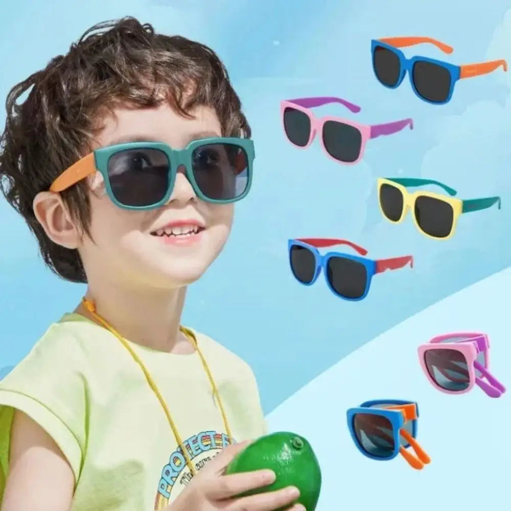 kids foldable sunglasses, square frame, UV400 protection, toddler eyewear, 
outdoor kids shades, 
polycarbonate lenses, mirror sunglasses, durable kids sunglasses, 
foldable eyewear, fashion sunglasses for children