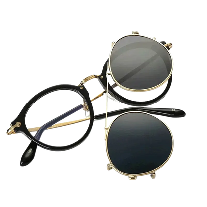 steampunk sunglasses, round clip-on sunglasses, UV400 protection, vintage eyewear, detachable lenses, retro fashion, unisex sunglasses, polycarbonate lenses, anti-reflective shades, stylish sun glasses